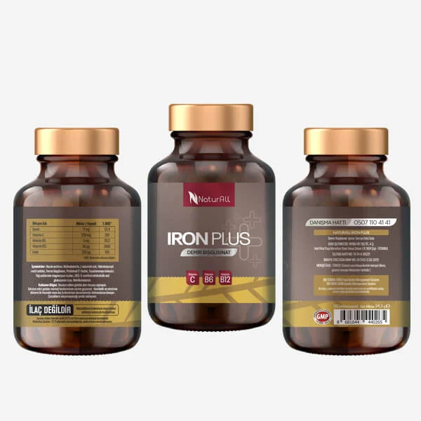 Iron Plus Demir Takviyesi – Demir, C Vitamini, B6, B12 ve Folik Asit | 30 Kapsül