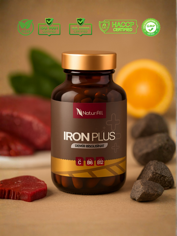 Iron Plus Demir Takviyesi – Demir, C Vitamini, B6, B12 ve Folik Asit | 30 Kapsül
